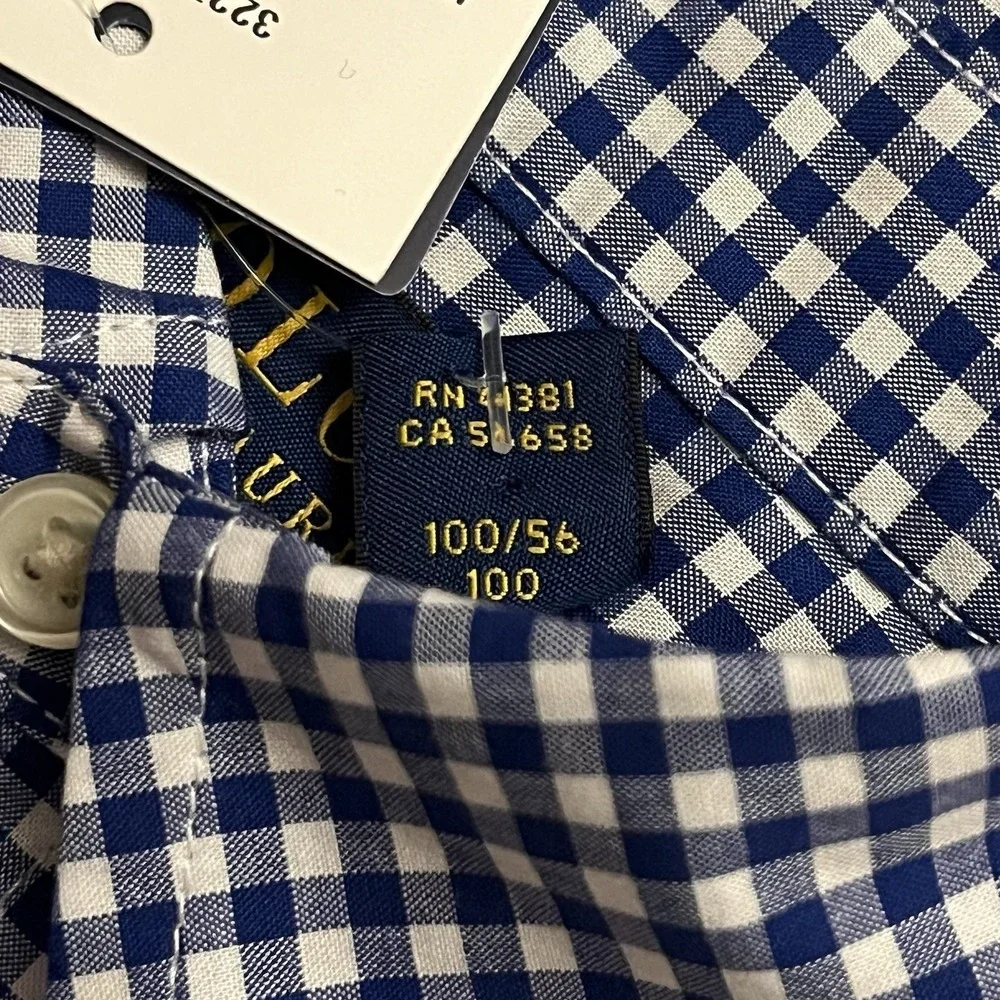 Polo Ralph Lauren Shirt Kids 3T Blue White Gingham Button Down Natural Stretch